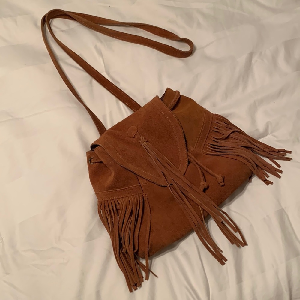 Rust Brown Cow Suede Fringe Bag